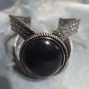 paparazzi Black Stone Silver-Tone Rope Cuff Bracelet